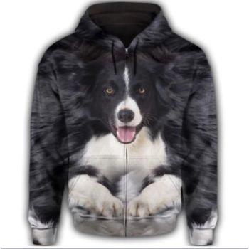  Classical And Elegance Black Dog Pattern Animals Zip-Up Hoodie