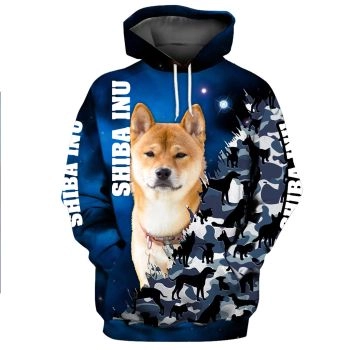 Elegance Blue Dog Pattern Animals Hoodie