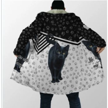 Loose And Gorgeous Black Cat Pattern Animals Zip-Up Hoodie
