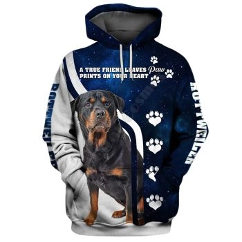 Pretty White Blue Dog Pattern Animals Hoodie