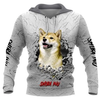 Loose And Fashion Grey Dog Pattern Animals Hoodie