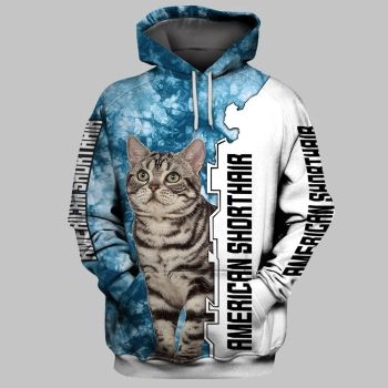 Loose And Gorgeous Blue White Cat Pattern Animals Hoodie