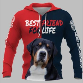 Oversize Red Blue Dog Pattern Animals Hoodie