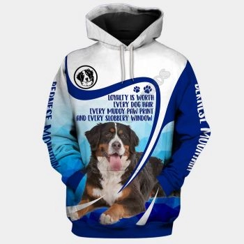 Loose Blue White Dog Pattern Animals Hoodie