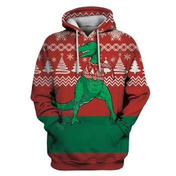  Gorgeous Red Dinosaurs Pattern Christmas Hoodie