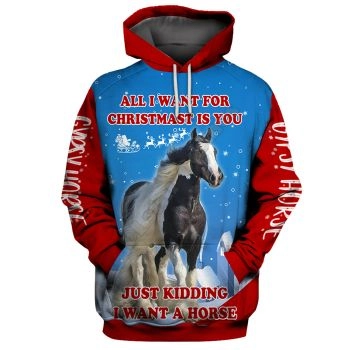 Popular And Vintage Blue Horse Pattern Animals Hoodie