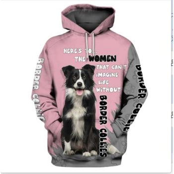  Loose Pink Dog Pattern Animals Hoodie