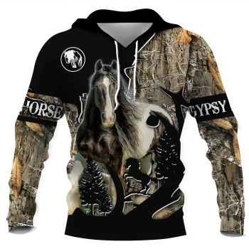 Vintage  Black Horse Pattern Animals Hoodie