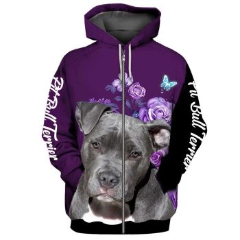 Fashion Purple Dog Pattern Animals Zip-Up Hoodie