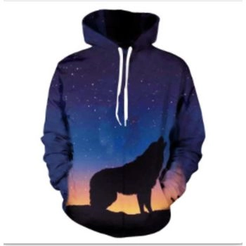 Fashion Blue Wolf Pattern Animals Hoodie