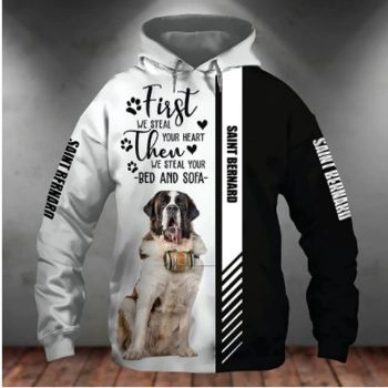 Temperament Black White Dog Pattern Animals Hoodie