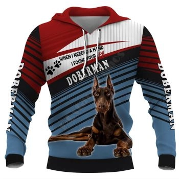 Cute And Loose Blue Red Dog Pattern Animals Hoodie