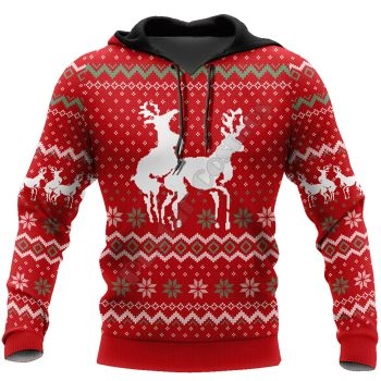 Fashion Red Deer Snow Pattern Christmas Hoodie