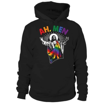 Ah Men Funny LGBT Gay Pride Jesus Rainbow Flag Christian Hoodies