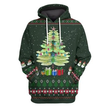  Cute And Loose Green Dragonfly Pattern Christmas Hoodie