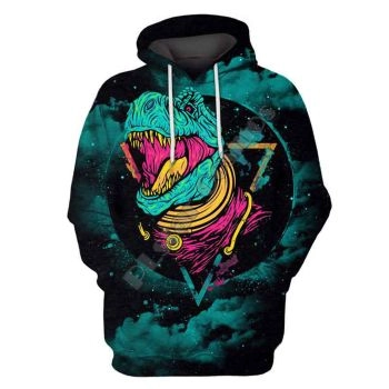 Fashion Blue Dinosaurs Pattern Astronauts Hoodie