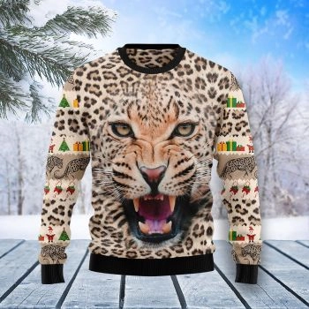 Leopard Cute Face 3D Ugly Christmas Sweater