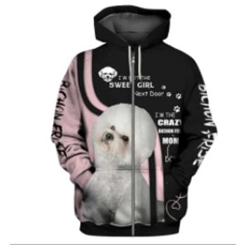 Temperament Pink Black Dog Pattern Animals Zip-Up Hoodie