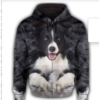 Oversize Black Dog Pattern Animals Zip-Up Hoodie