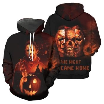  Fashion Orange Horror Characters Pattern Halloween Hoodie