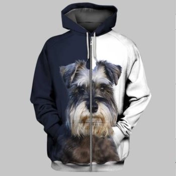 Loose Blue White Dog Pattern Animals Zip-Up Hoodie