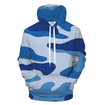 3D Blue Camo Printed Hoodie