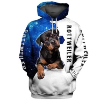 Cute And Loose Blue White Dog Pattern Animals Hoodie