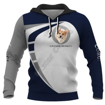 Loose Blue White Dog Pattern Animals Hoodie