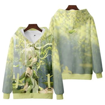 Durable Genshin Impact Nashida Zip-Up Green Hoodie
