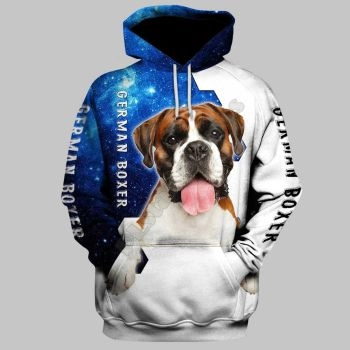 Temperament Blue White Dog Pattern Animals Hoodie