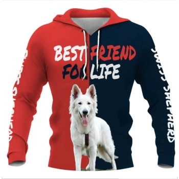 Oversize Red Blue Dog Pattern Animals Hoodie