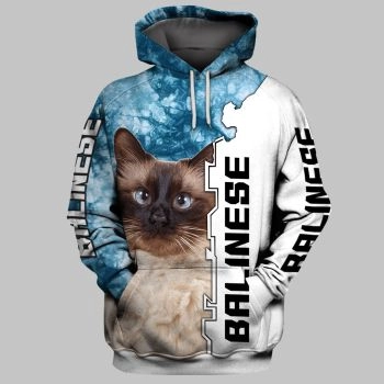 Classical And Elegance Blue White Cat Pattern Animals Hoodie
