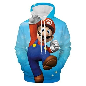 Mario Hoodie &#8211; Super Mario Blue 3D Full Print Drawstring Hooded Pullover Sweatshirt
