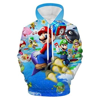 Mario Hoodie &#8211; Super Mario Blue 3D Print Hooded Pullover Sweatshirt