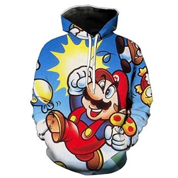 Mario Hoodie &#8211; Super Mario Colorful 3D Full Print Drawstring Hooded Pullover Sweatshirt