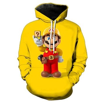 Mario Hoodie &#8211; Super Mario Yellow 3D Full Print Drawstring Hooded Pullover Sweatshirt