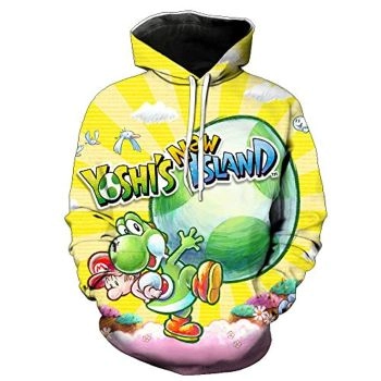 Mario Hoodie &#8211; Yoshi&#8217;s New Island Yellow 3D Full Print Drawstring Hooded Pullover Sweatshirt