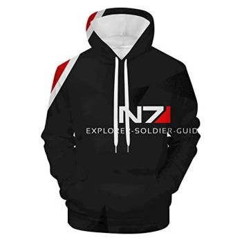Mass Effect Hoodie &#8211; N7 3D Print Hooded Pullover Sweatshirt Black