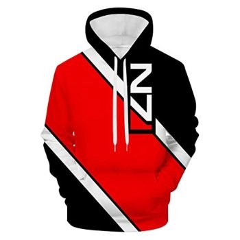 Mass Effect Hoodie &#8211; N7 3D Print Hooded Pullover Sweatshirt Red and Black