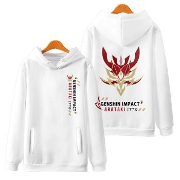 Elegant White Genshin Impact Arataki Itto Amine Hoodie