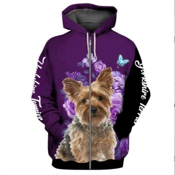 Classical  Purple Dog Pattern Animals Zip-Up Hoodie