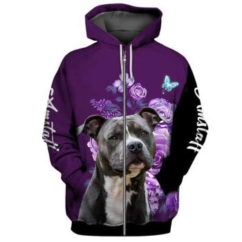 Precious Purple Dog Pattern Animals Zip-Up Hoodie