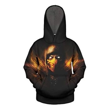 Mortal Kombat Hoodie &#8211; Scorpion Black Unisex 3D Print Pullover Drawstring Hoodie