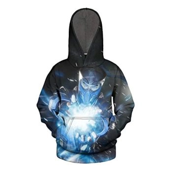 Mortal Kombat Hoodie &#8211; Sub-Zero Dark Blue Shine Unisex 3D Print Pullover Drawstring Hoodie