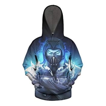 Mortal Kombat Hoodie &#8211; Unisex Sub-Zero Dark Blue 3D Print Pullover Drawstring Hoodie