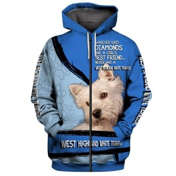 Gorgeous Blue Dog Pattern Animals Zip-Up Hoodie