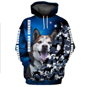 Oversize Blue Dog Pattern Animals Hoodie