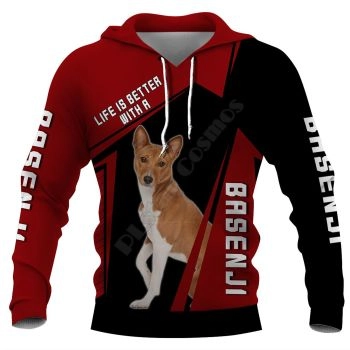 Cute And Loose Red Black Dog Pattern Animals Hoodie