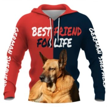 Oversize Red Blue Dog Pattern Animals Hoodie