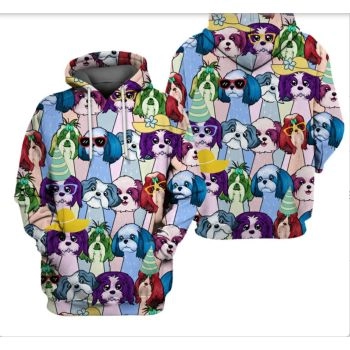 Oversize Colorful Dog Pattern Animals Hoodie